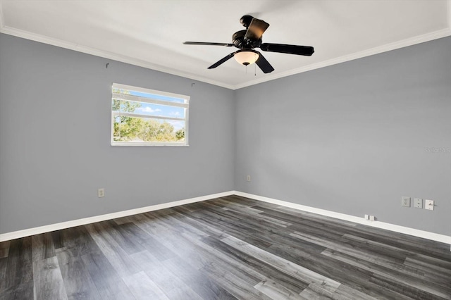9603 Sunnyoak Dr, Riverview, FL 33569 - empty room with baseboards, dark wood-type flooring, ceiling fan, and crown molding