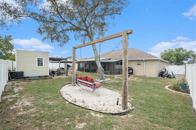 13416 Algoma Ave, Spring Hill, FL 34609 - view of yard featuring an outbuilding and a patio