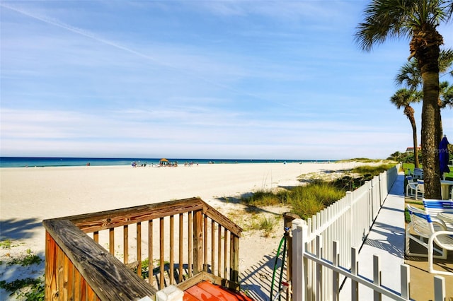 property view of water featuring a view of the beach