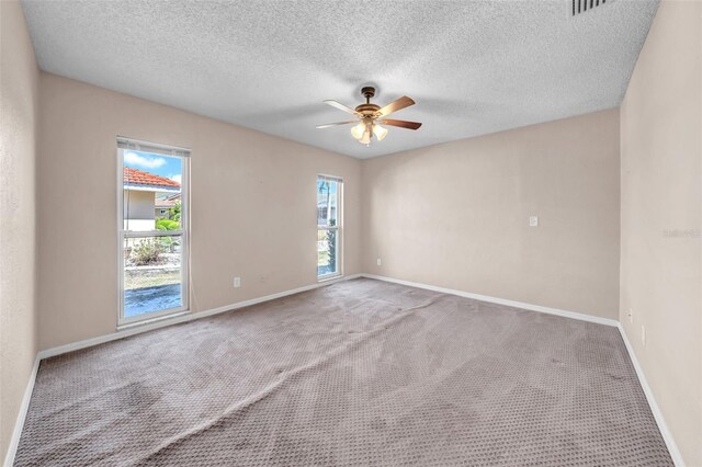 1969 Wolf Laurel Dr, Sun City Center, FL 33573 - spare room featuring baseboards, a ceiling fan, carpet flooring, and a textured ceiling
