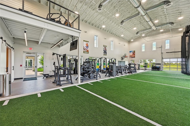 16709 Barnwood Pl, Bradenton, FL 34211 - exercise room featuring a towering ceiling