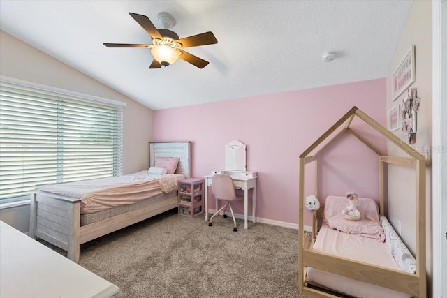 6230 Gannetdale Dr, Lithia, FL 33547 - carpeted bedroom with lofted ceiling and ceiling fan