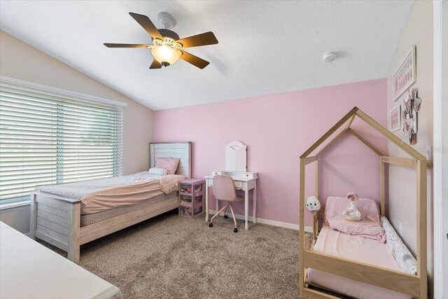 6230 Gannetdale Dr, Lithia, FL 33547 - bedroom with lofted ceiling, carpet flooring, and ceiling fan