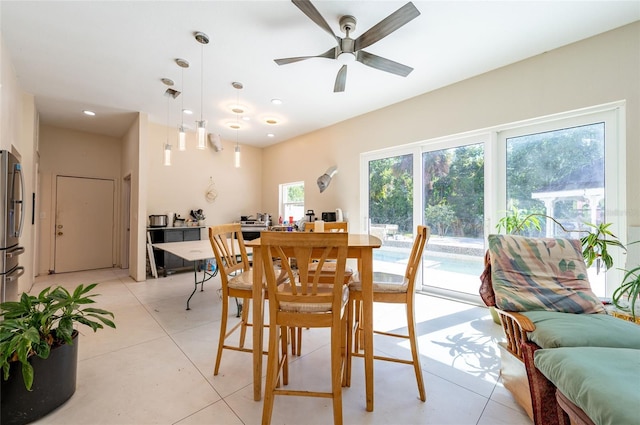 3302 W Caracas St, Tampa, FL 33614 - dining area featuring light tile patterned floors, ceiling fan, and recessed lighting