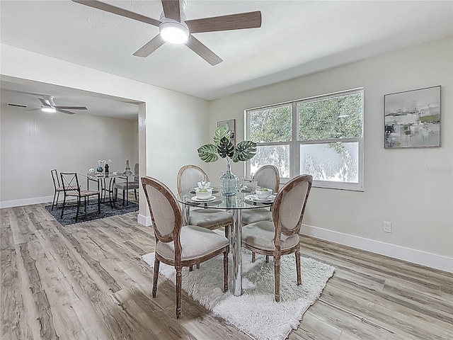 1469 S Hillcrest Ave, Clearwater, FL 33756 - dining room with ceiling fan, light wood finished floors, and baseboards