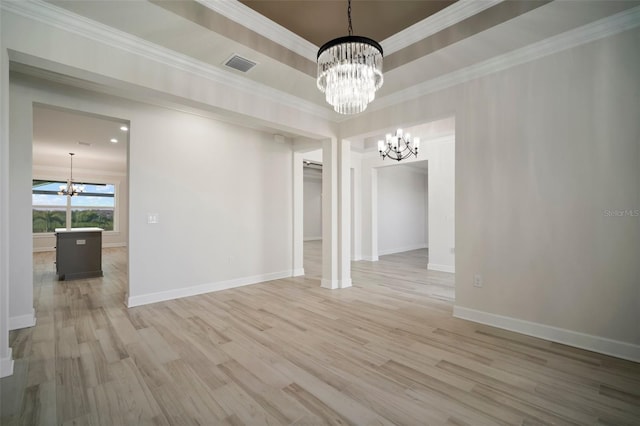 5325 San Remo Cir, Wimauma, FL 33598 - unfurnished dining area with a chandelier, light wood finished floors, visible vents, and baseboards