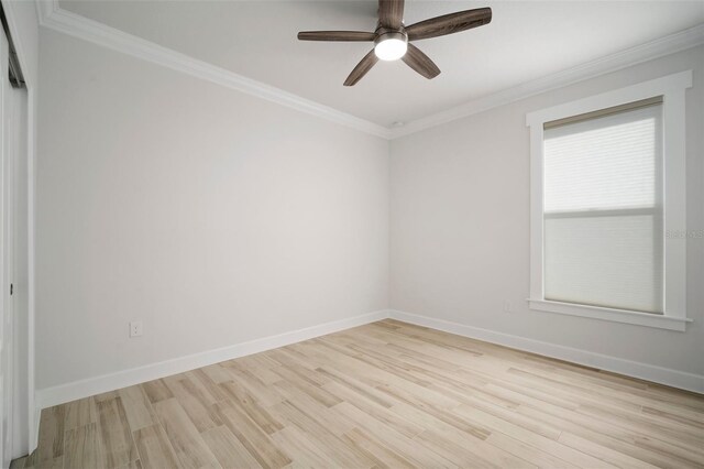 5325 San Remo Cir, Wimauma, FL 33598 - unfurnished room with light wood-style flooring, ceiling fan, and ornamental molding