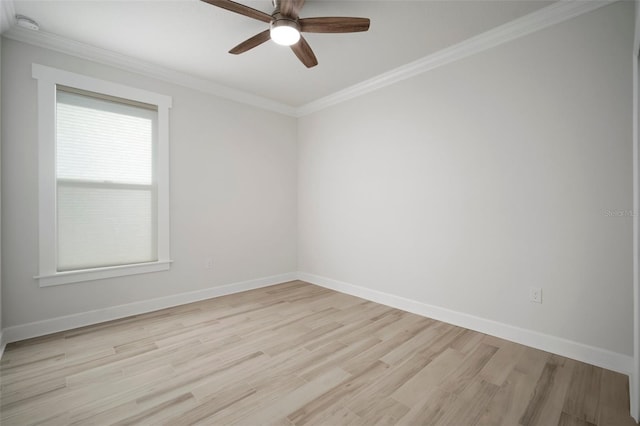5325 San Remo Cir, Wimauma, FL 33598 - unfurnished room featuring light wood-style flooring, ceiling fan, baseboards, and ornamental molding