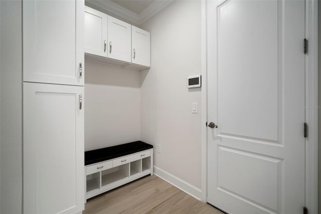5325 San Remo Cir, Wimauma, FL 33598 - mudroom with ornamental molding, baseboards, and light wood-style floors