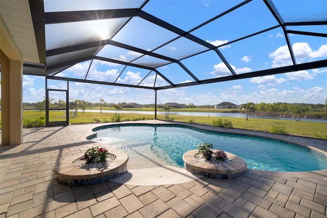 5325 San Remo Cir, Wimauma, FL 33598 - pool featuring a lanai, a patio, a yard, and a water view