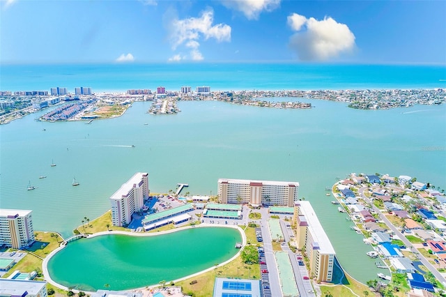 aerial view with a water view and a city view