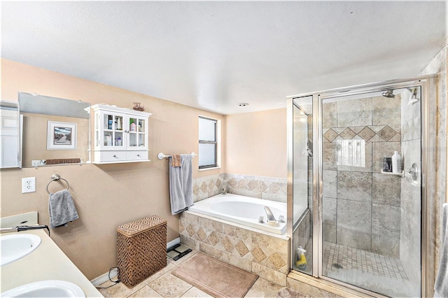 8704 Tarrington Pl, Tampa, FL 33635 - full bathroom featuring a garden tub, a stall shower, tile patterned flooring, and double vanity