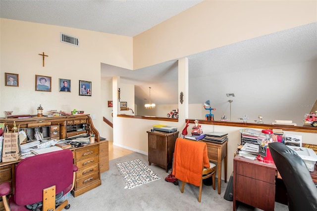 8704 Tarrington Pl, Tampa, FL 33635 - office with carpet, a chandelier, and vaulted ceiling