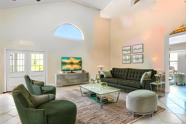 8704 Tarrington Pl, Tampa, FL 33635 - tiled living area with high vaulted ceiling