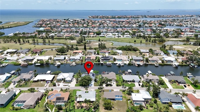 907 Golf Island Dr, Apollo Beach, FL 33572 - aerial view of property's location featuring nearby suburban area and a large body of water