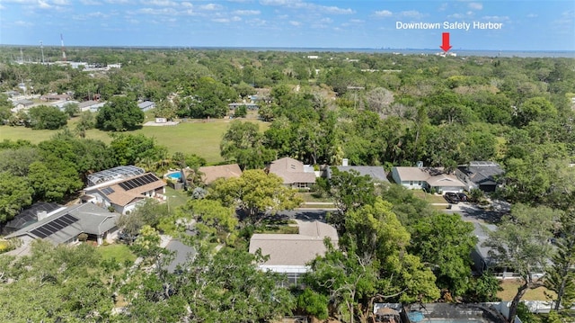 aerial view of residential area featuring a forest