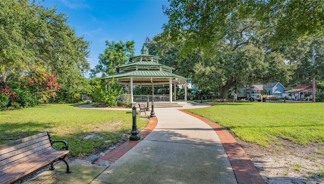 view of community with a gazebo and a yard