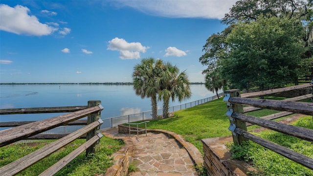 dock area featuring a water view