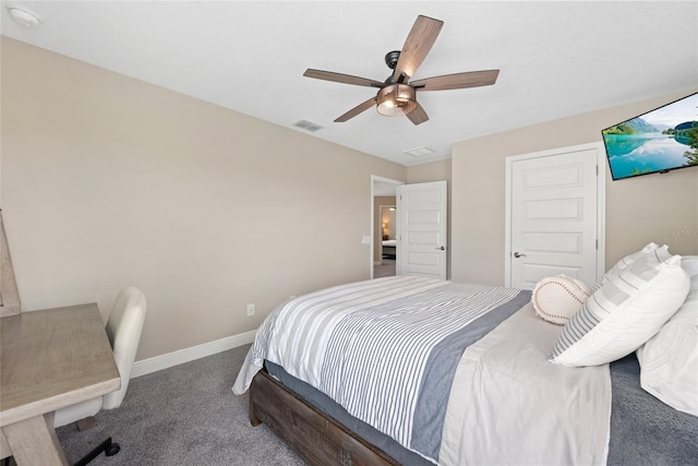 4108 Mellon Dr, Odessa, FL 33556 - bedroom with ceiling fan, carpet flooring, baseboards, and visible vents