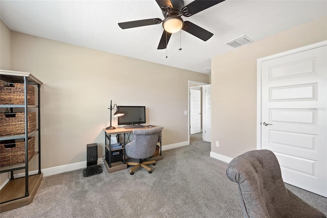 4108 Mellon Dr, Odessa, FL 33556 - carpeted office space with visible vents, ceiling fan, and baseboards