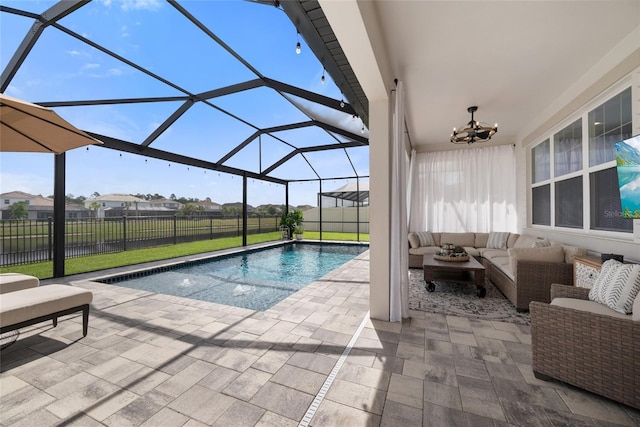 4108 Mellon Dr, Odessa, FL 33556 - view of swimming pool with a patio area, glass enclosure, fence, and an outdoor hangout area