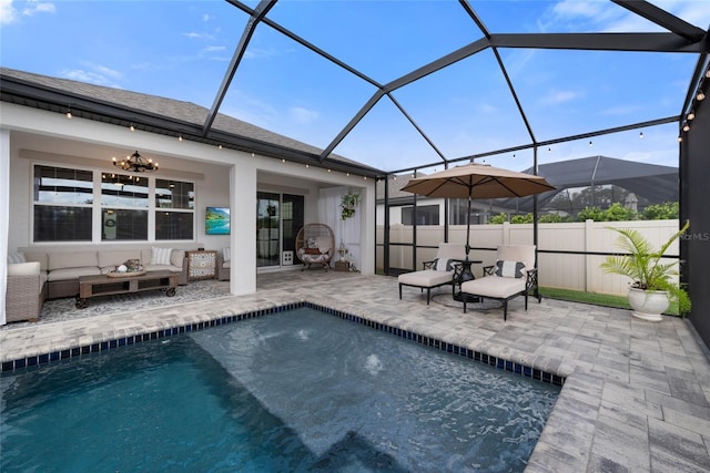 4108 Mellon Dr, Odessa, FL 33556 - view of swimming pool featuring outdoor lounge area, a patio, a fenced in pool, and a lanai