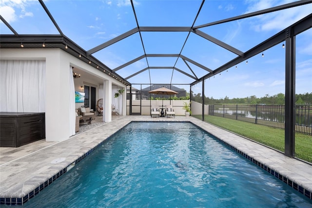 4108 Mellon Dr, Odessa, FL 33556 - view of swimming pool with a fenced backyard, a water view, a patio area, a lanai, and a fenced in pool
