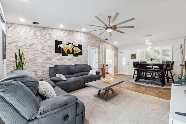 506 Spring Tree Ct, Tarpon Springs, FL 34689 - living area with a ceiling fan, recessed lighting, and vaulted ceiling