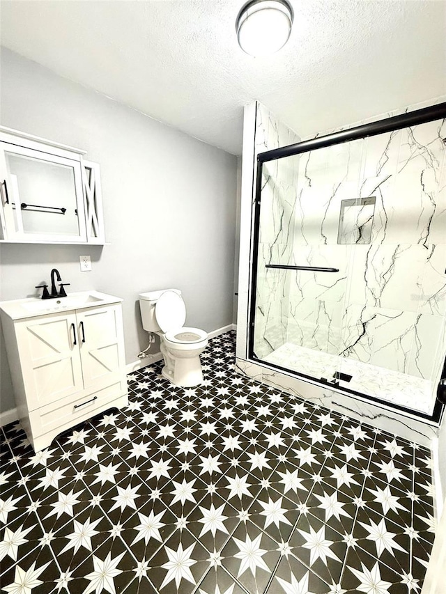 1318 W Broad St, Tampa, FL 33604 - full bath with vanity, tile patterned floors, toilet, a marble finish shower, and a textured ceiling