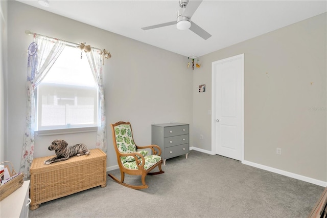 2511 Early Dawn Ct, Valrico, FL 33594 - living area with plenty of natural light, a ceiling fan, baseboards, and carpet