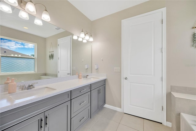 2511 Early Dawn Ct, Valrico, FL 33594 - full bath with tile patterned floors, visible vents, a sink, and double vanity