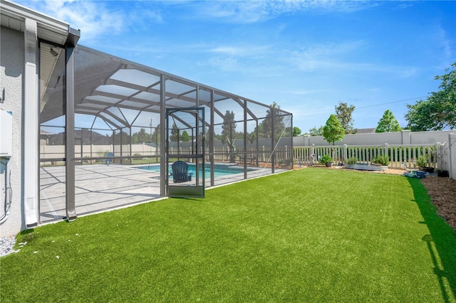 2511 Early Dawn Ct, Valrico, FL 33594 - view of yard featuring a fenced backyard, a patio area, a fenced in pool, and glass enclosure