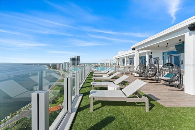 exterior space featuring a water view