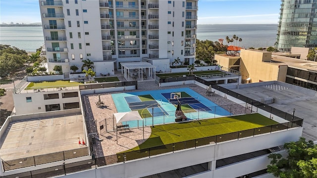 aerial view featuring a water view