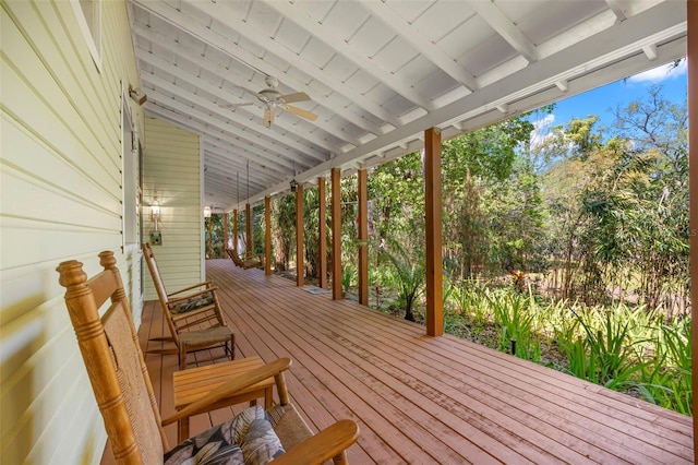 187 Sage Cir, Crystal Beach, FL 34681 - deck featuring ceiling fan