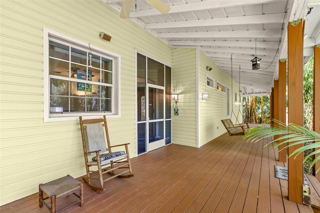 187 Sage Cir, Crystal Beach, FL 34681 - wooden deck featuring a porch and a ceiling fan