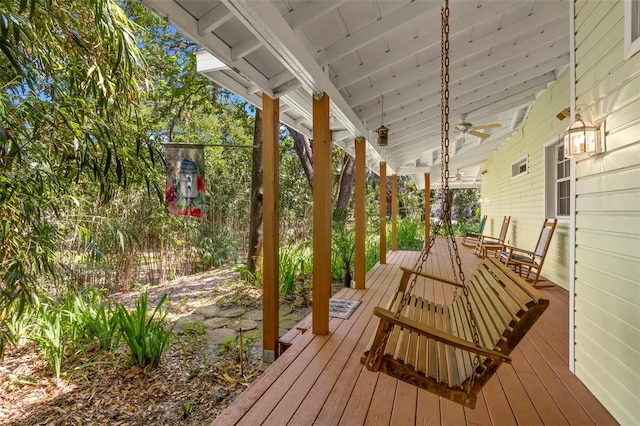 187 Sage Cir, Crystal Beach, FL 34681 - wooden terrace featuring ceiling fan