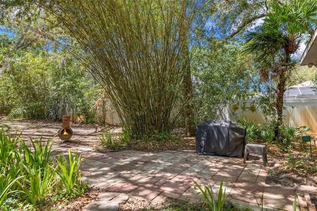 187 Sage Cir, Crystal Beach, FL 34681 - view of patio with area for grilling and fence