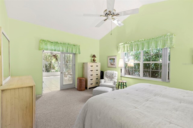 187 Sage Cir, Crystal Beach, FL 34681 - carpeted bedroom featuring a ceiling fan and high vaulted ceiling