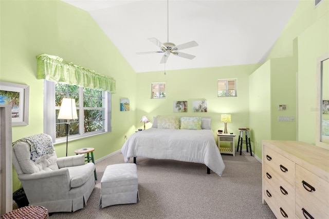 187 Sage Cir, Crystal Beach, FL 34681 - bedroom with lofted ceiling, carpet floors, baseboards, and a ceiling fan