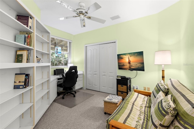 187 Sage Cir, Crystal Beach, FL 34681 - office with light carpet and ceiling fan