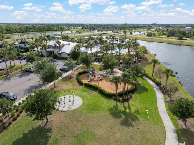bird's eye view featuring a water view
