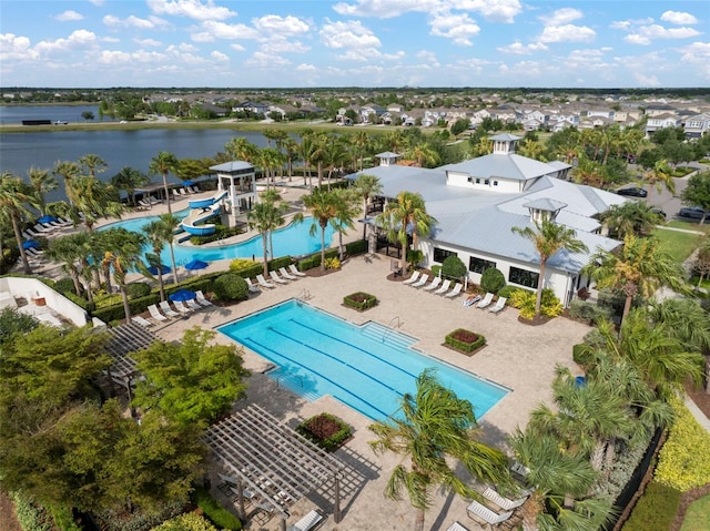 aerial view with a water view