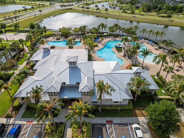 bird's eye view featuring a water view