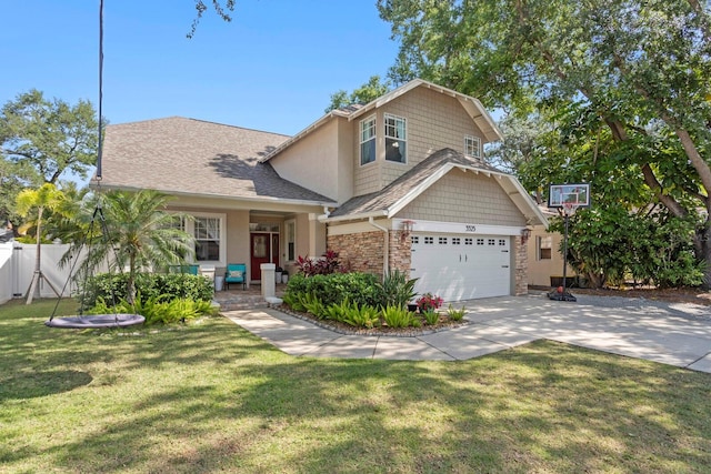 3325 W Wallcraft Ave, Tampa, FL 33611 - view of front facade with fence, a porch, a front lawn, and concrete driveway