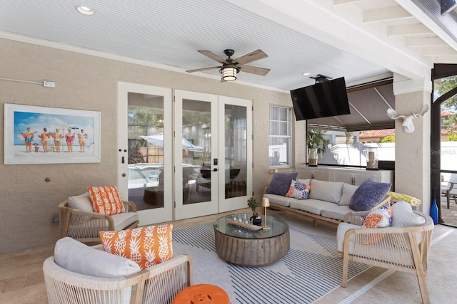 3325 W Wallcraft Ave, Tampa, FL 33611 - view of patio / terrace featuring an outdoor living space, ceiling fan, and french doors