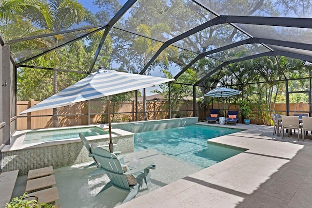 3325 W Wallcraft Ave, Tampa, FL 33611 - view of swimming pool featuring a fenced backyard, a patio area, glass enclosure, and outdoor dining area