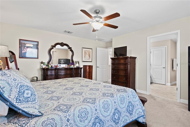 21383 Southern Charm Dr, Land O Lakes, FL 34637 - carpeted bedroom featuring visible vents, baseboards, and ceiling fan