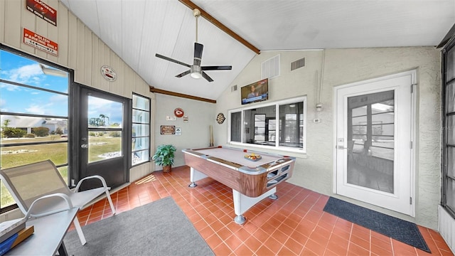 1613 E Del Webb Blvd, Sun City Center, FL 33573 - rec room featuring billiards, ceiling fan, and tile patterned flooring