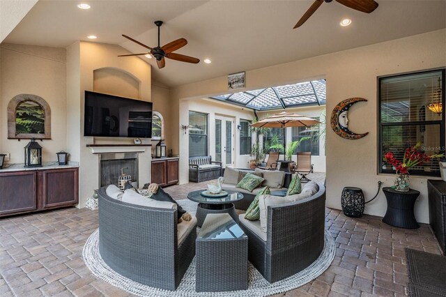 1509 Amarone Pl, Lutz, FL 33548 - view of patio featuring a ceiling fan, area for grilling, french doors, and an outdoor hangout area